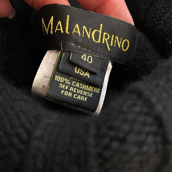 Malandrino Women’s Cashmere Leather Accented Black Turtleneck Sweater Oversized - Picture 10 of 16